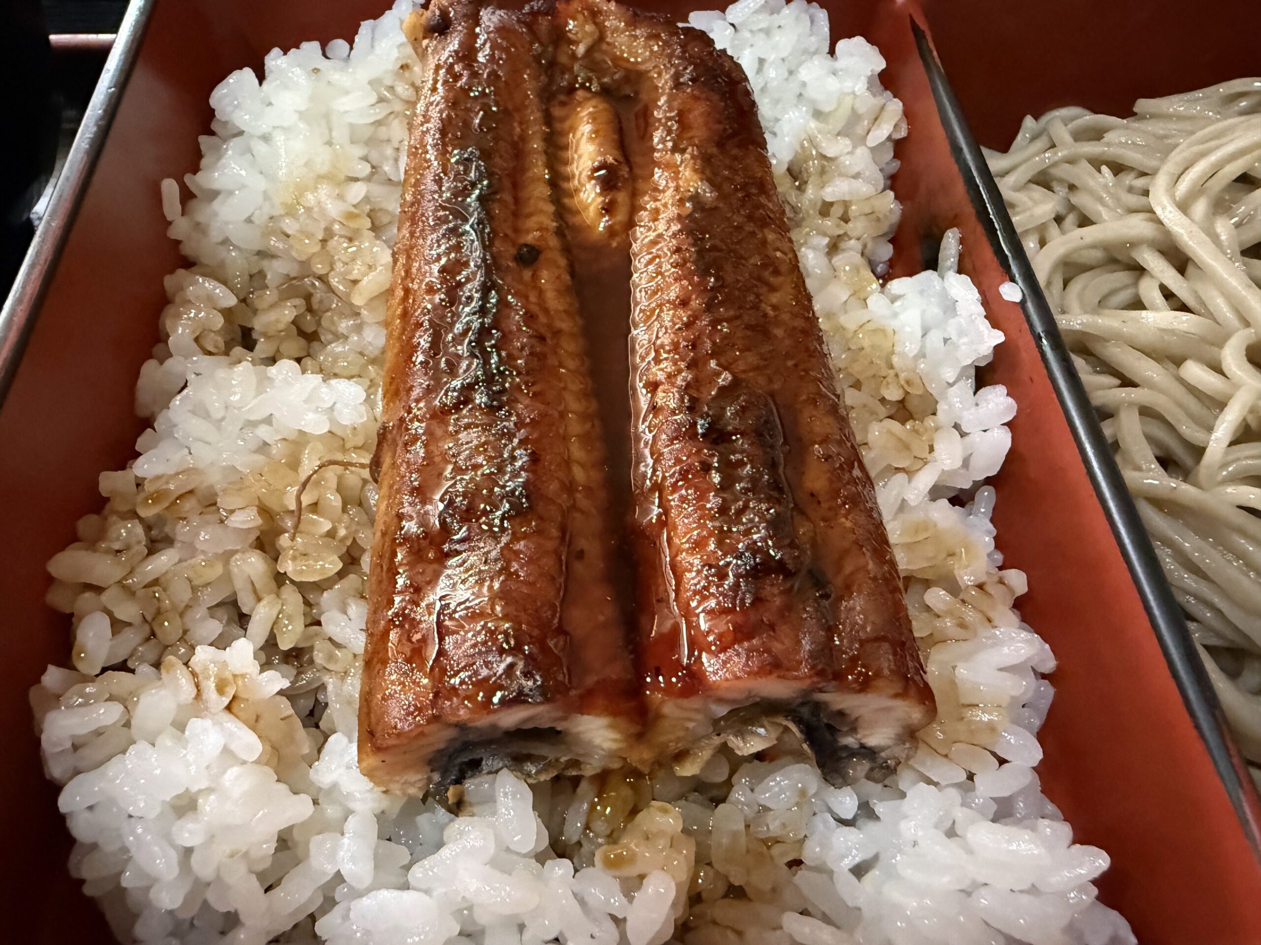 川瀬屋のうなぎのアップ。香ばしく焼かれた蒲焼き
